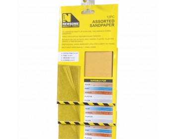 Clip Strip of 140mm x 230mm Assorted Grit Sandpaper Sheets (12pc)